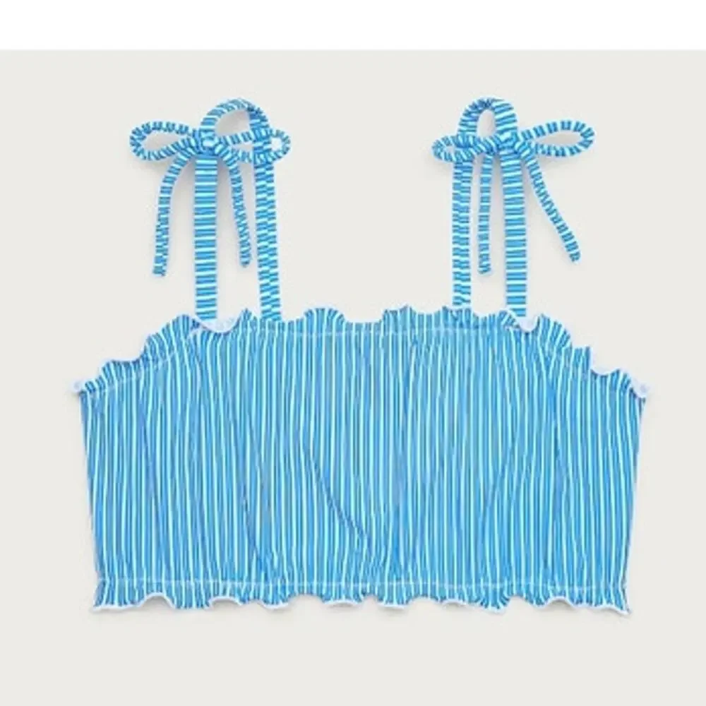 NWT Crewcuts Girls' Lettuce-Edge Two-Piece Swimsuit *Top Only Blue 14
